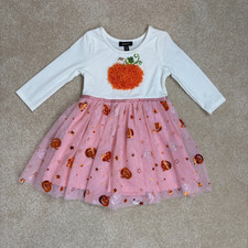 Zunie Kids Pumpkin Long Sleeve Tutu Dress in Ivory/Blush Size 2