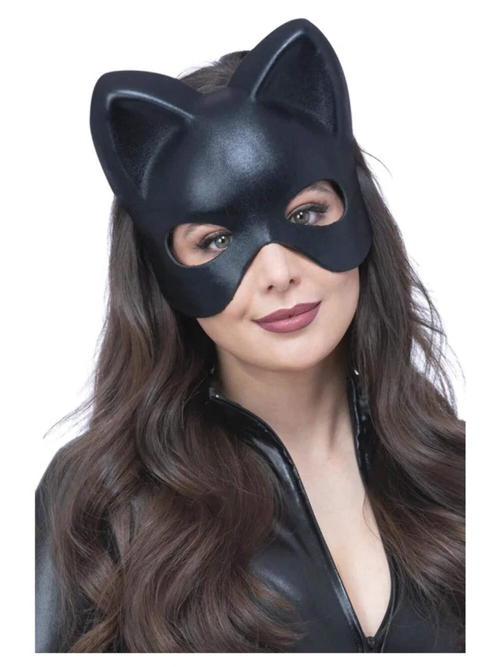 Smiffys Schwarze Katze Augenmaske Erwachsene Halloween Halbmaske Fasching - Bild 1 von 1