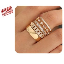 Elegant 14K Gold Plated Stackable Rings Set   Perfect for Engagement or Gifts