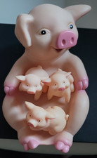 Set of 4 Bathtub Pigs Children Toys Floating Fun Pink Squeaky Soap Holder Cute