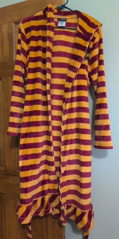 Harry Potter Gryffindor Striped Hooded Plush Fleece Robe Juniors LARGE P.Jammy