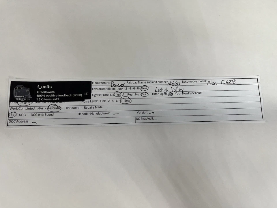 Bowser HO Scale Lehigh Valley LV Snow Bird #637 ALCo C-628 DC Powered - Image 2 of 4