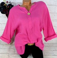 Italy Bluse Shirt Hemd Tunika Top Waffeloptik Damen Pink Baumwolle  L 40 42 44