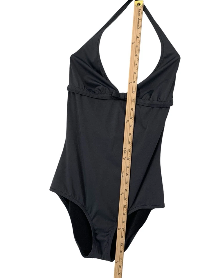 Traje de baño J Crew Halter de una pieza gris lazo delantero talla 14 Foto 3 de 4