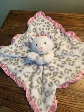 Okie Dokie Kitty Cat Leopard Security Blanket Rattle Gray White Pink Satin Lovey