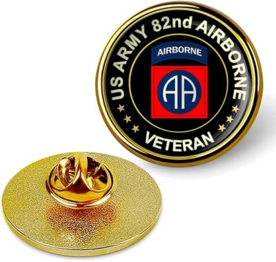 US Army 82nd Airborne Veteran Tie Suit Shirt Lapel Pin Gold