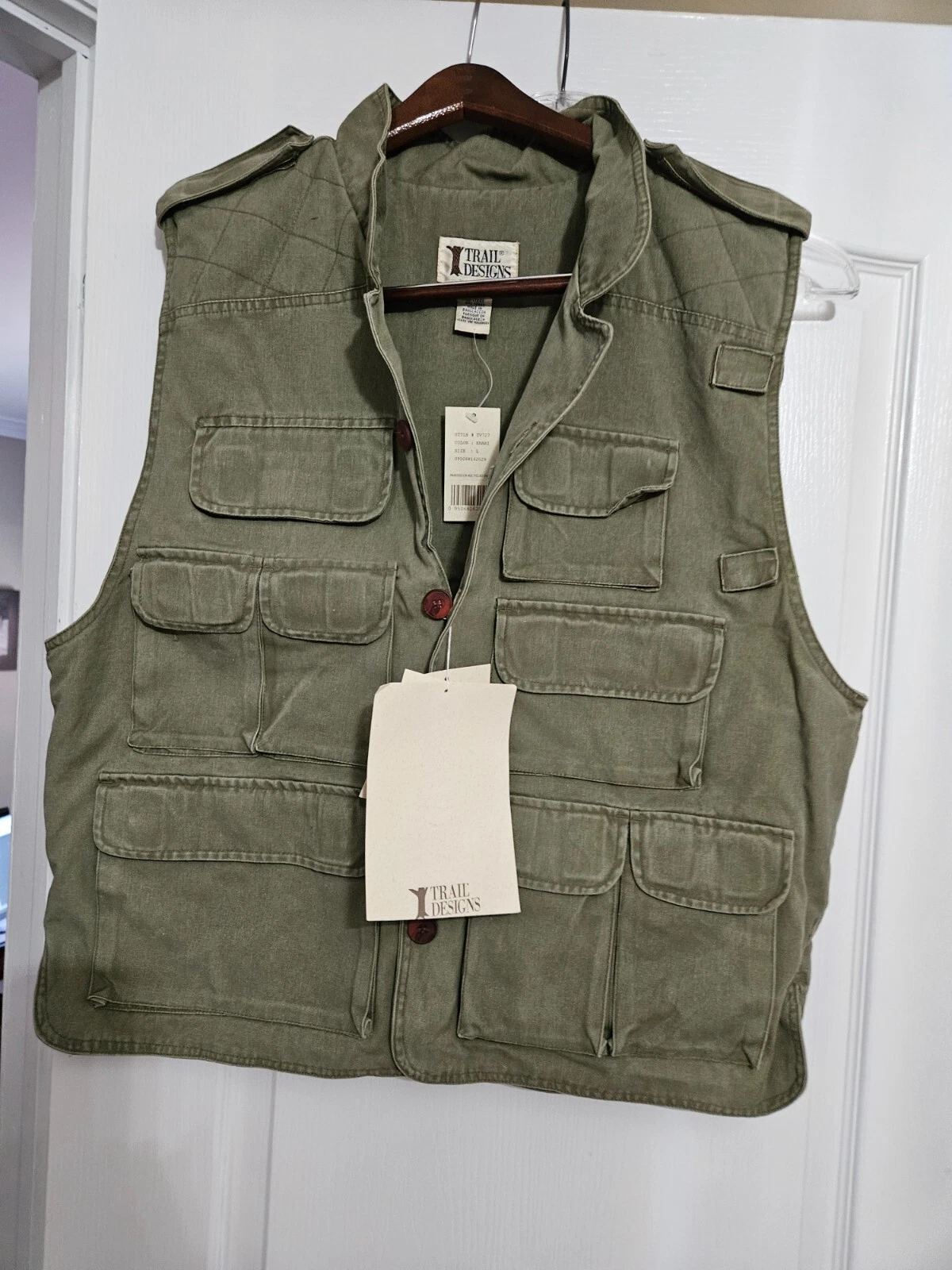 Trail Designs Utility Vest 100% Cotton, Green Large Mens 15+ Pockets NEW Tags