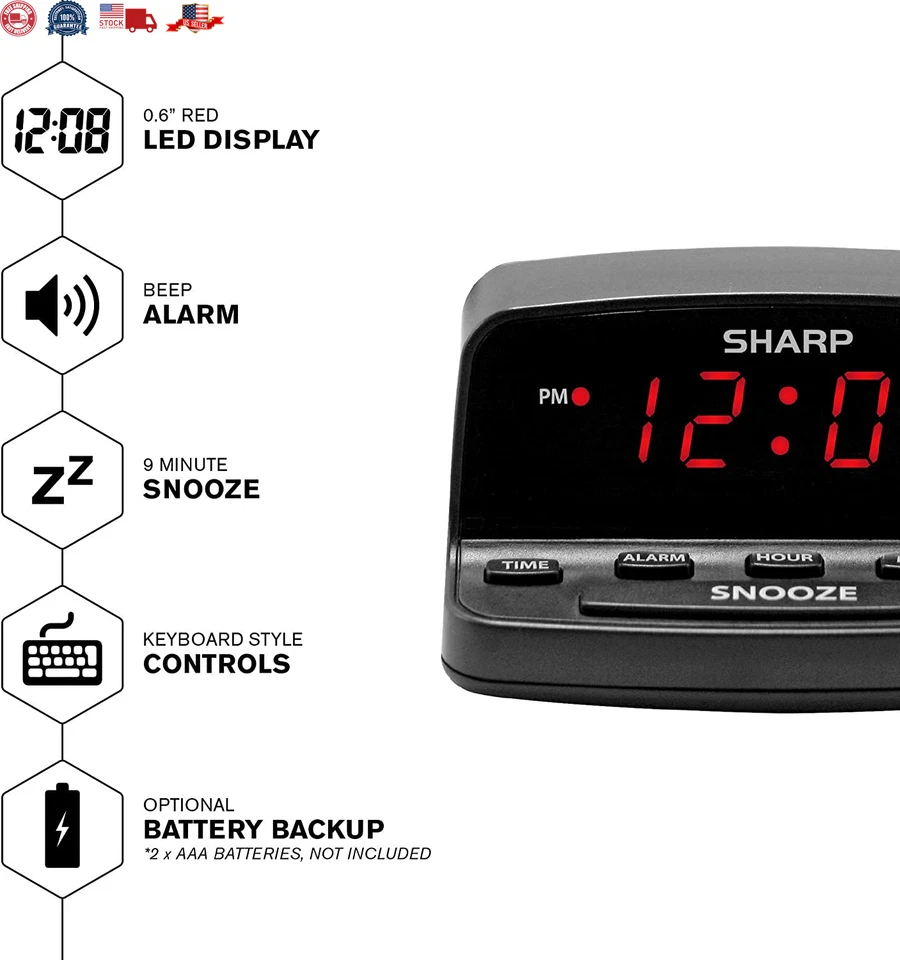 Reloj despertador digital con controles de estilo de teclado, batería de respaldo, fácil de usar Foto 3 de 4