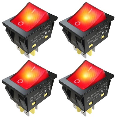4 x 30 AMP ROT BELEUCHTETER WIPPSCHALTER 30a SCHWERLAST EIN AUS FL3 KCD4
