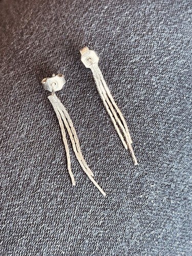 Sterling silver vintage Retro tassel three strand dropper earrings - Picture 6 of 6