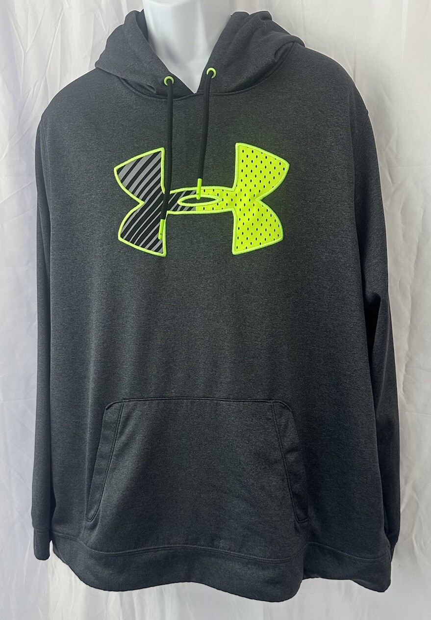 Under Armour Loose Hoodie Sweatshirt Semi-fitted Big Logo Gray Neon Sz. 2Xl