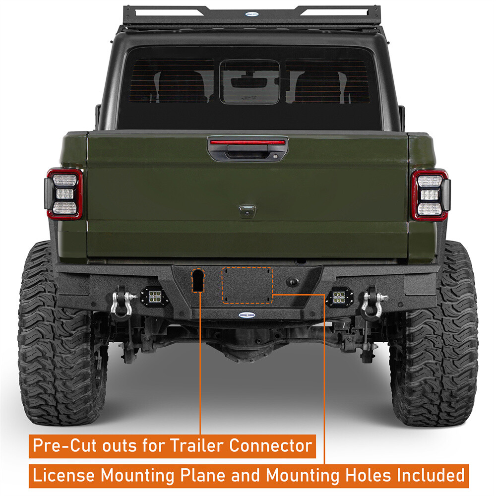 Hooke Road Rear Steel Bumper w/D-Rings & LED Lights For Jeep Gladiator JT 20-25