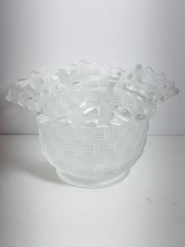 Fenton Basket Weave Bowl Clear Glass Open Lace Edge 5" Vintage
