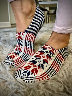 Women Men US ethnic Turkmen hand-knit slipper sock