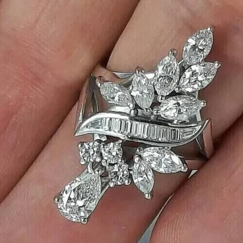 3Ct Marquise Cut Lab-Created Diamond 14k White Gold Plated Cluster Wedding Ring