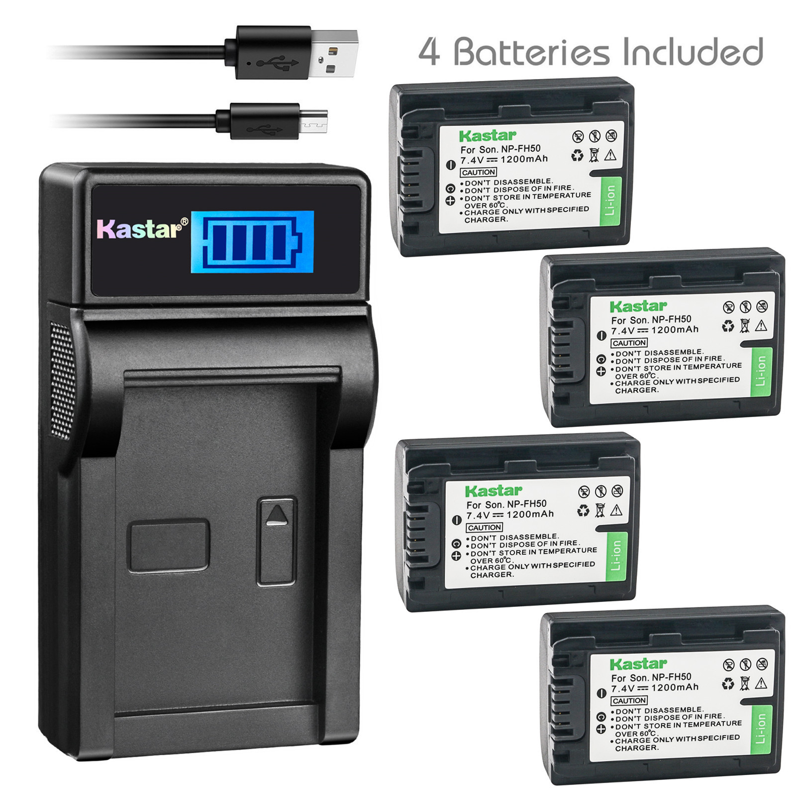 2X Batterie NP-FH50 + Chargeur USB Pour Sony DSLR-A330 A380 A390 HX1 HX100V Etc.