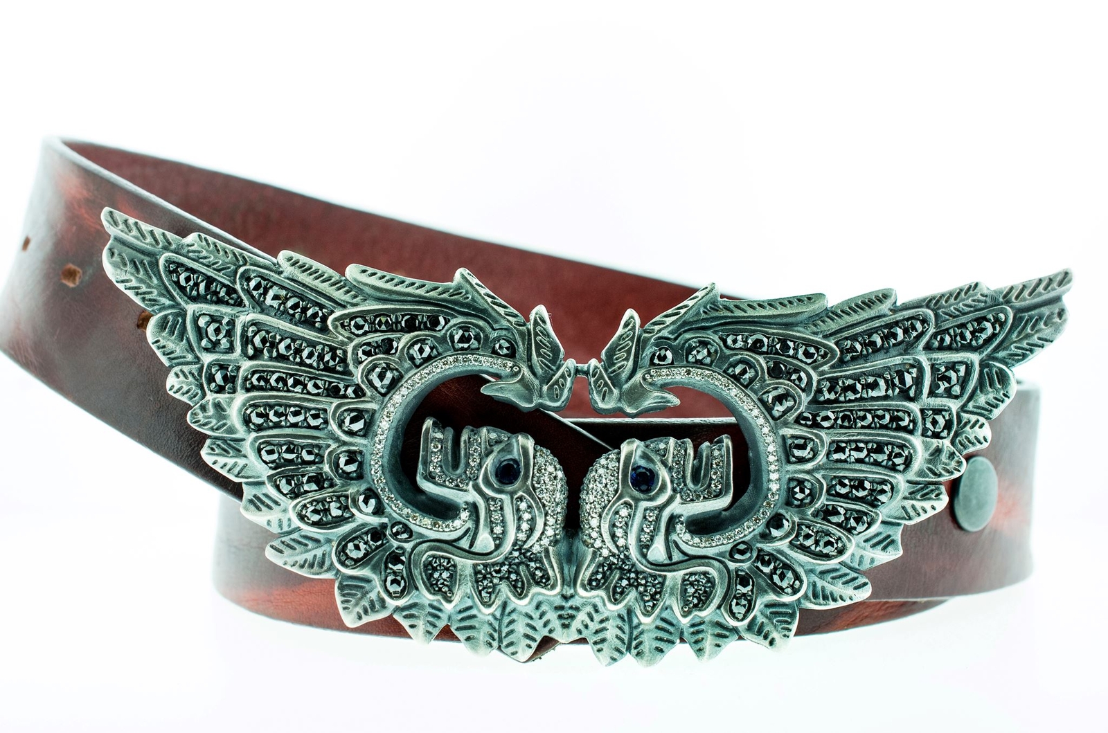 Alp Sagnak Belt Buckle 925K Silver Diamonds Garnets