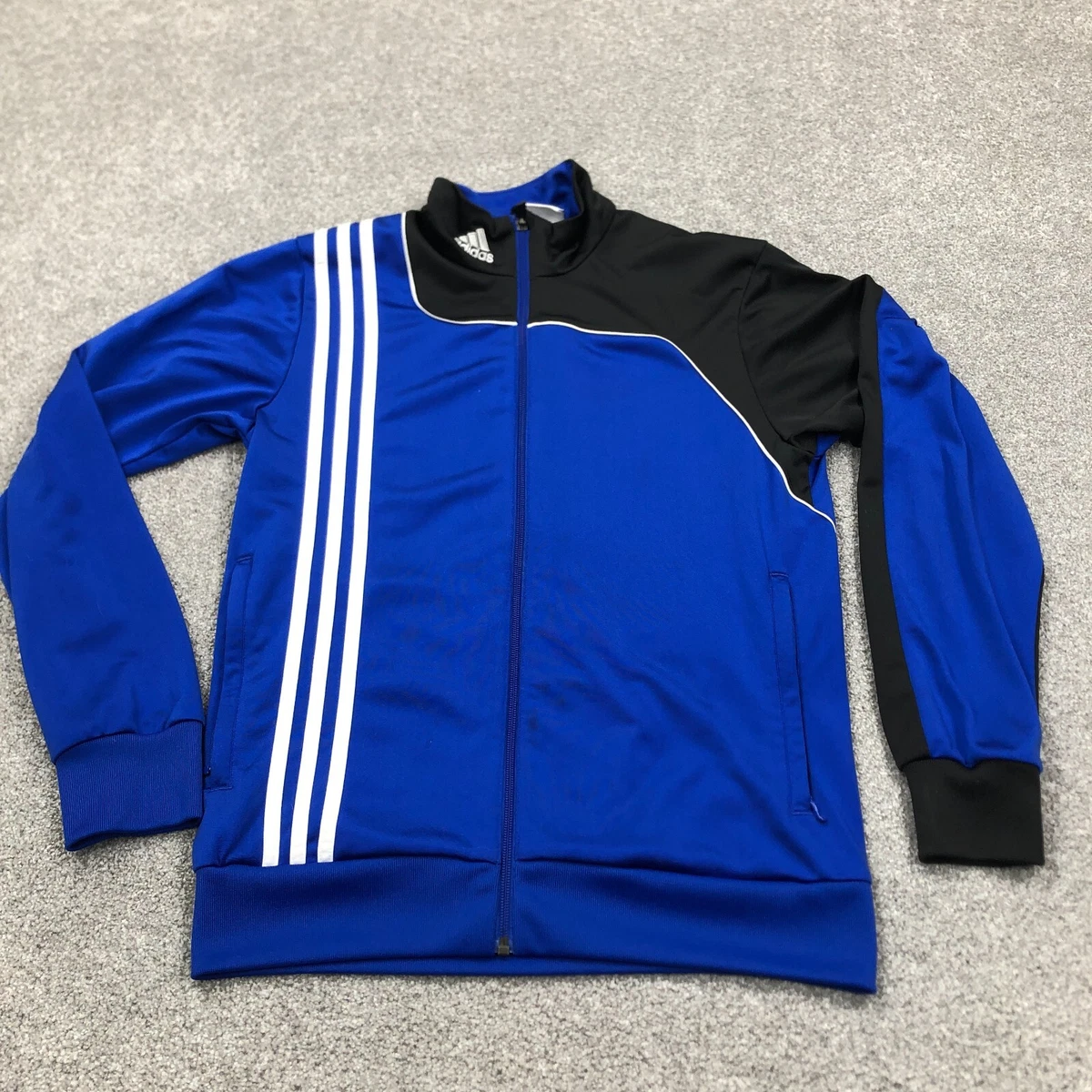 Adidas Jacket Men Small Blue Black Full Zip Track Suit Coat Warm