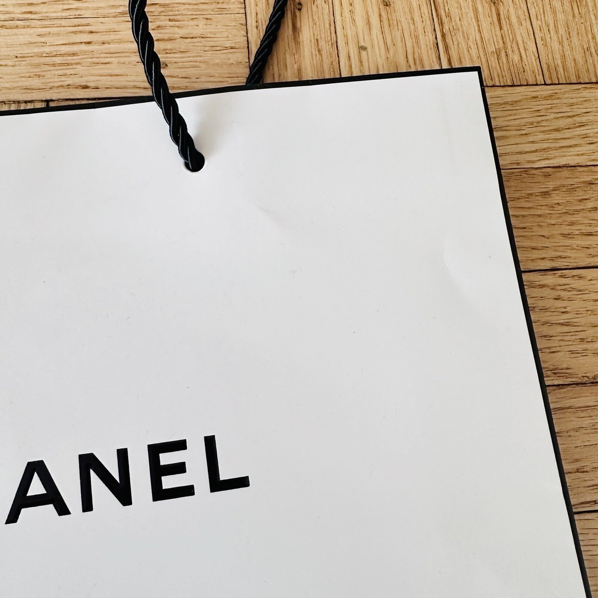 Chanel Gift Bag White Paper Classic Black Logo L 10 x H 7.75 x D