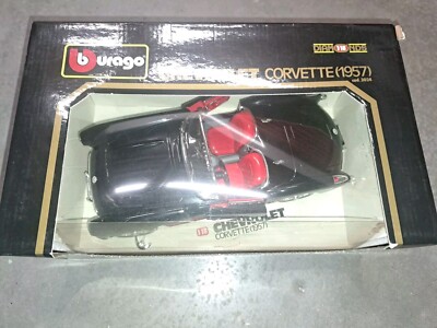 Burago 3024 1:18 1957 Chevy Corvette Convertible Black Rare NEW w/ Loose Part 