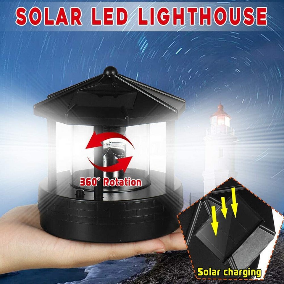 Solar LED Lighthouse Light Rotating Lighting Garden Yard Lawn Patio