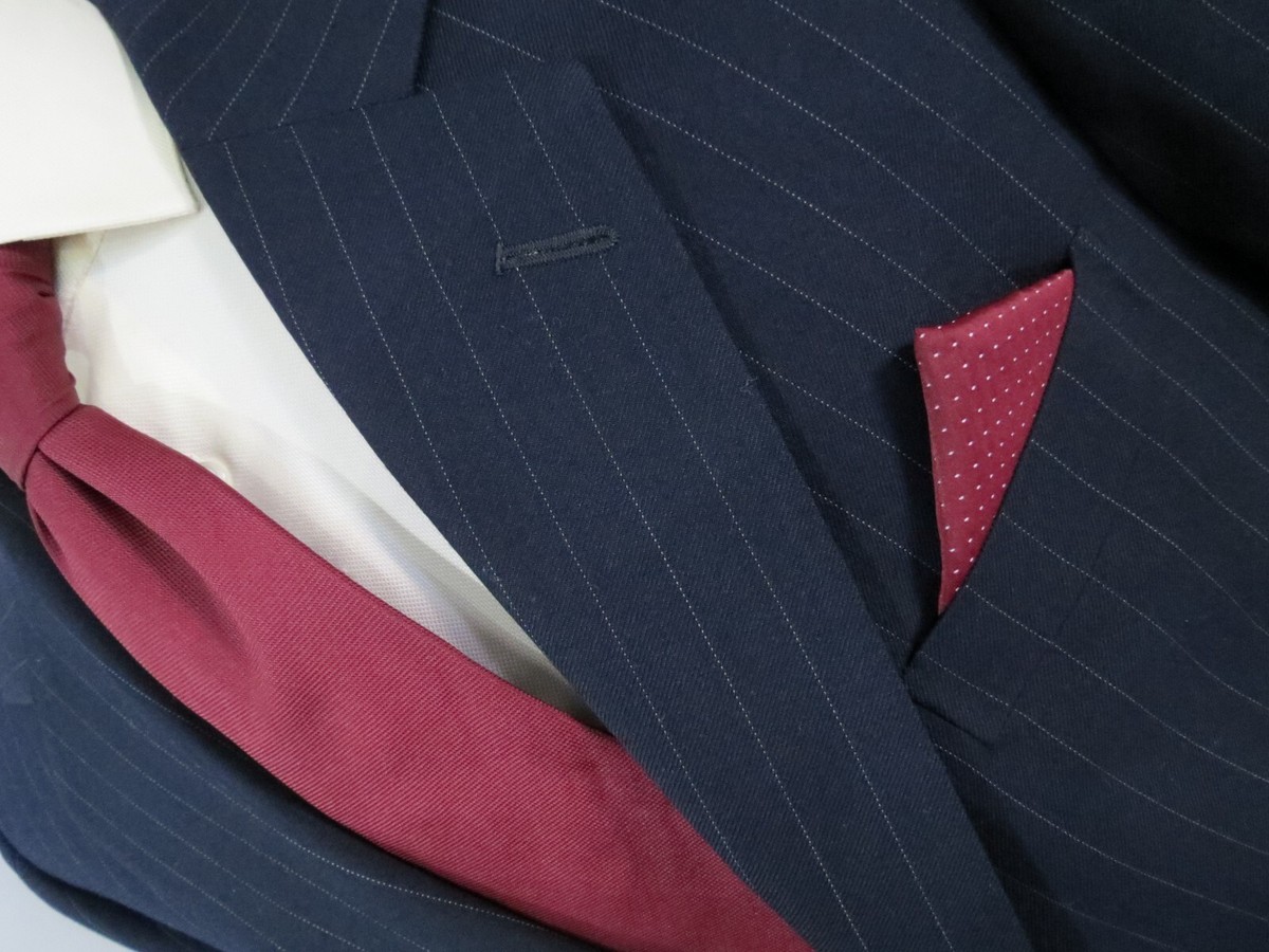 Henry Poole Savile Row London Navy blue white dotted stripe 