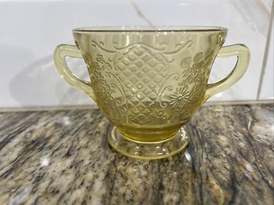 Vintage Normandie Boutique & Lattice Amber Sugar Bowl 3 1/8'' High EUC