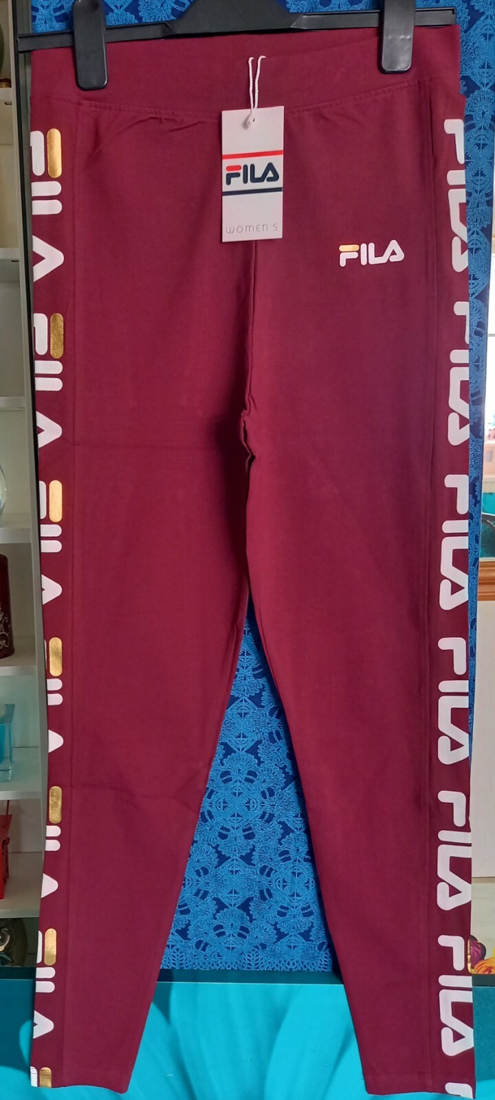 FILA Burgundy G Repeat Logo Side Panel Leggings Women's size 12