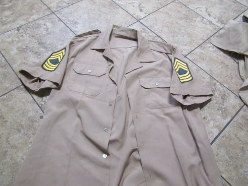 MILITARY SHIRT KHAKI TAN WW2 TO VIETNAM WAR ERA MASTER SERGEANT MEDIUM CR-9 #10