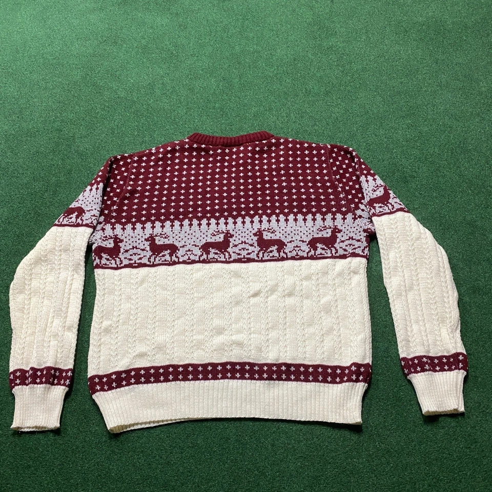 Suéter Tejido Reno De Colección Para Hombre Grande Beige Años 70 Sudadera Estampado Animal Foto 3 de 4