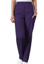 Cherokee WorkWear PETITE Women's Elastic Pull On Cargo Scrub Pant-4200 EGGPLANT