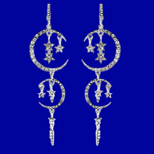 CELESTIAL CHANDELIER EARRINGS crystal rhinestone crescent moon star glam Z5