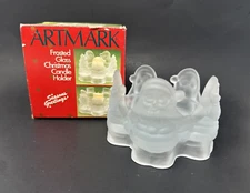 Vtg Artmark Frosted Santa Votive Candle Holder Christmas Holiday Decor Tawain