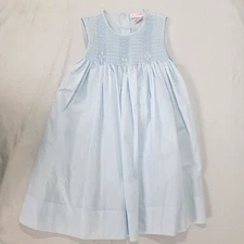 Petit Ami Girl's Blue Smocked Sleeveless Dress Size 3 T 3T Beaded Floral Accent