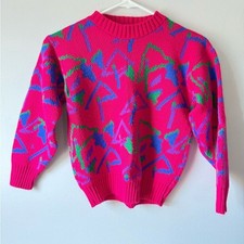 VTG Retro Funky Sweater Patterned Vibrant Pink Abstract Sweater Girls Size S