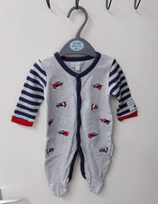 Nursery Time Babygrow Sleepsuit 0-3 Months Baby Boys Grey Car Print Long Sleeve