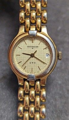 Wittenauer QWR Women's 23mm Gold Tone Quartz Watch Date Indicator Swiss Mvt.
