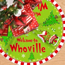 48" Grinch Tree Skirt Red Green Welcome to Whoville Christmas Decoration