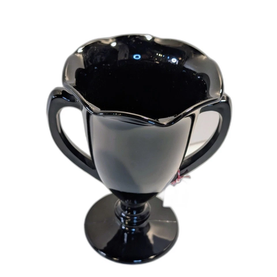 Vintage L.E. Jarrón trofeo de vidrio Smith Black Depression años 30/40, 8"x6" Foto 2 de 2
