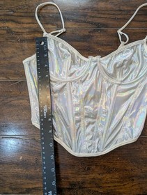 Urban Outfitters Silver Holographic Corset Bustier S Top Mermaidcore Festival 