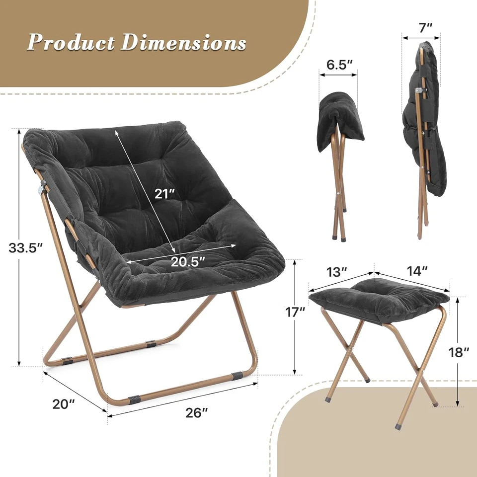 Comfy Saucer Chair and Ottoman Set for Adult, Comfortable Faux Fur Square Oversi - Image 3 of 4