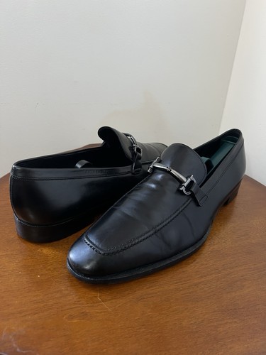 Men's SALVATORE FERRAGAMO 'Fenice' Black Leather Loafers Size US 10.5