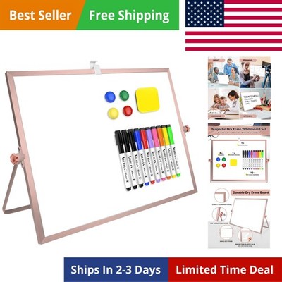 16 x 12 inches Dry Erase Whiteboard, Rose Gold Magnetic Desktop Double-Sided ...