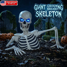 NEW Halloween Giant Ground Breaking Skeleton with LED Light Up Moving Eyes