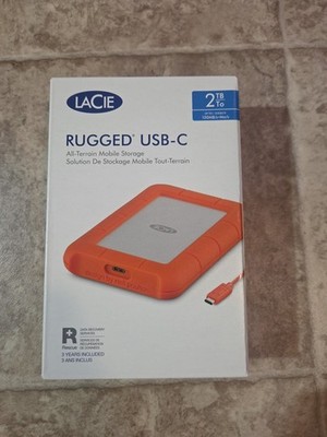 LaCie Rugged USB-C 2TB Portable External Hard Drive All-Terrain Mobile Storage
