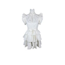 Ulla Johnson Lulua Ruffled Mini Dress Bone Cotton Poplin Tiered Size 2