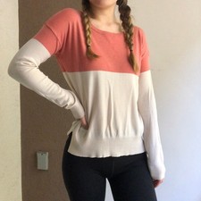 Colorblock cream salmon lightweight thin knit sweater small
