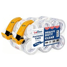 Heavy Duty Packing Tape with Dispenser, Strong HD Clear Packaging Tape, 18 Ro...