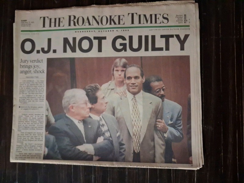 OJ Simpson Not Guilty The Roanoke Times Full Unread Newspaper 10/4/1995