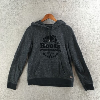 Roots Hoodie Womens M Long Sleeve Logo Pullover Kangaroo Pocket Fleece Gray